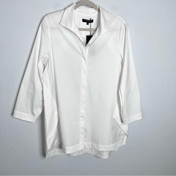 Lafayette 148 New York Tops - Lafayette 148 Top Women’s Large White Button Up Tunic Shirt Minimalist B2